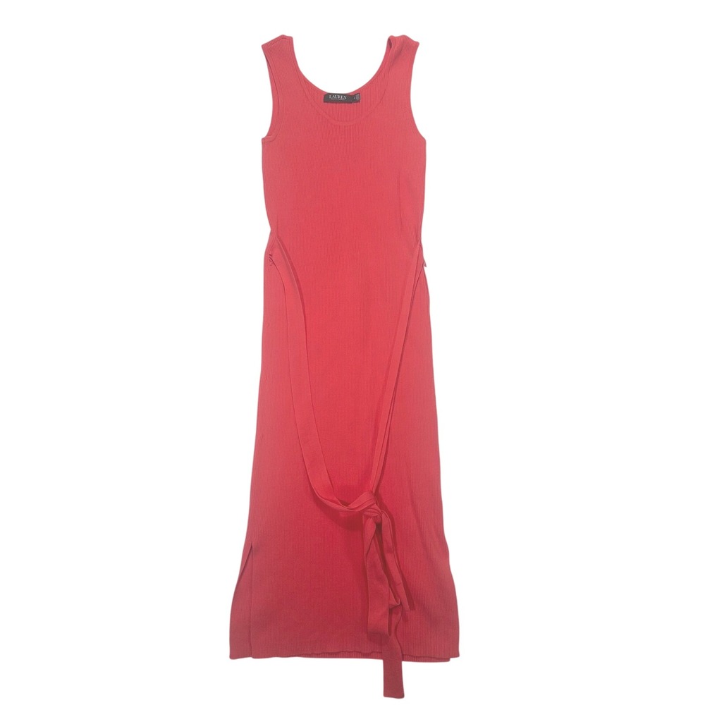 Lauren Ralph Lauren Coral Ribbed Knit Sleeveless Maxi Dress size Medium